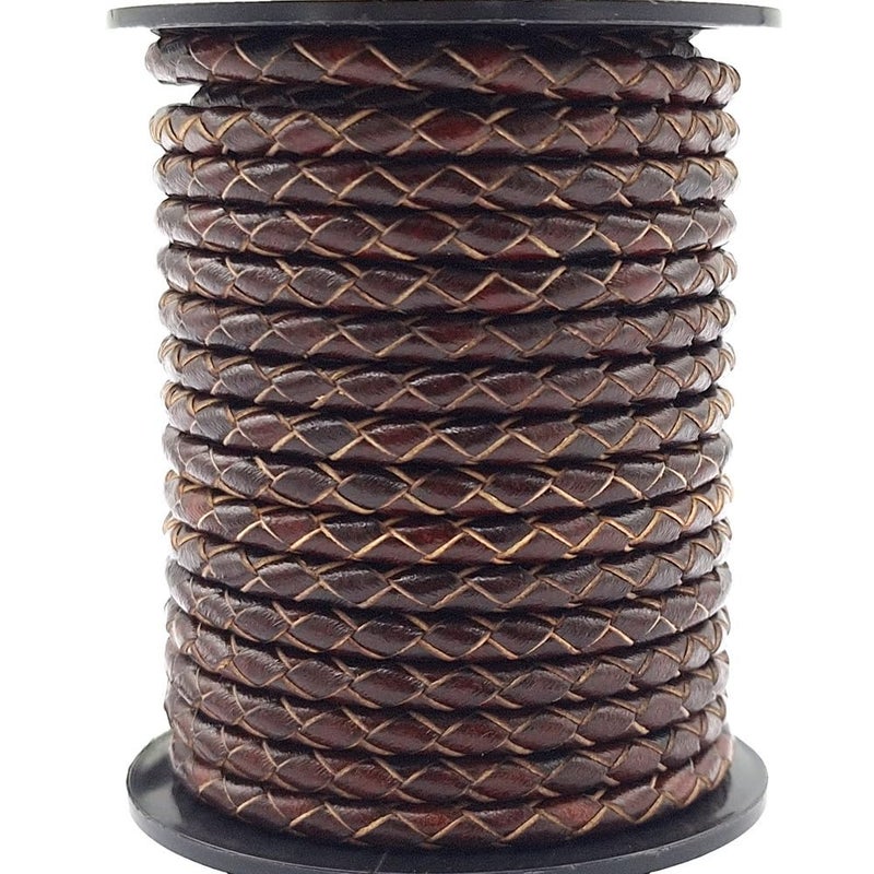 shapesbyX 5 Yards Braided Bolo Cords Regenerated Leather Strap 4.0mm Diameter Round for Jewelry Making or Beading Distressed Brown - Image 1